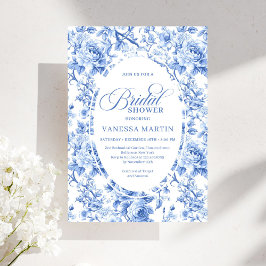 Convites Refined Royal Blue Toile de Jouy Floral Bridal