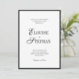 Convites Refined Script Black White QR Code Details Wedding