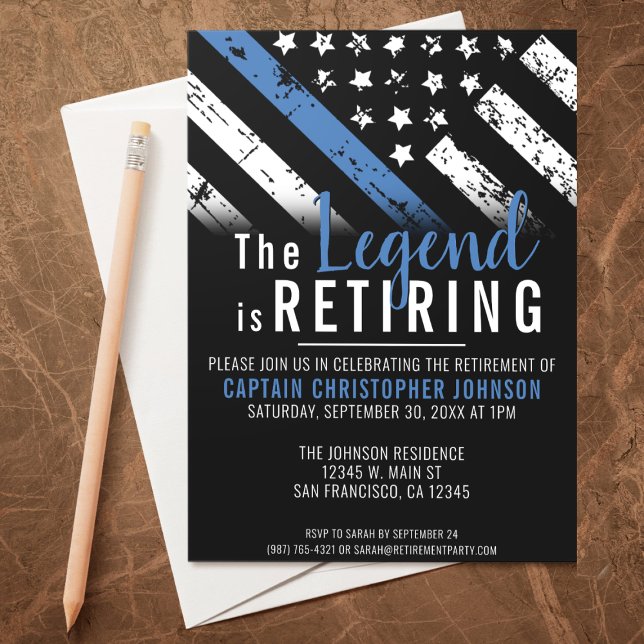 Convites Reforma da Polícia de Polícia da Linha Azul-fina (A perfect retirement party invitation for a retiring law enforcement police officer, chief, sheriff!)