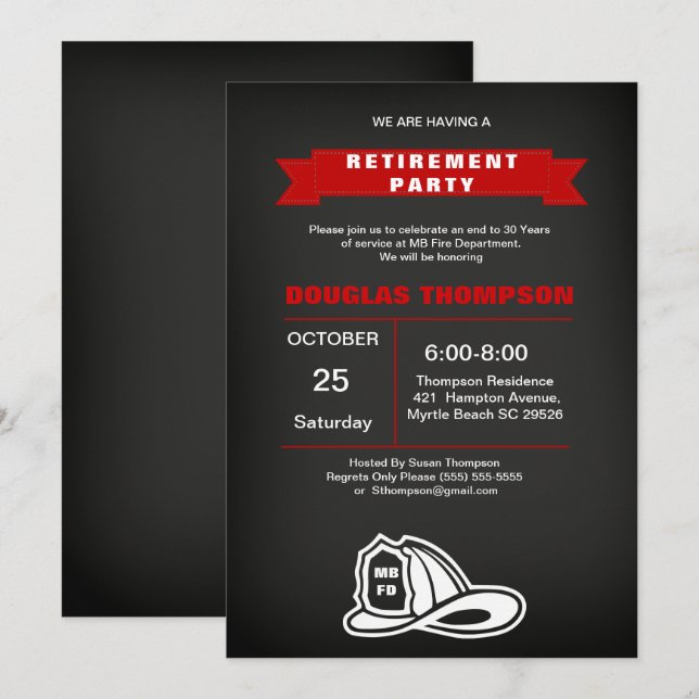 Convites Reforma do Bombeiro Vermelho e Preto (Frente/Verso)