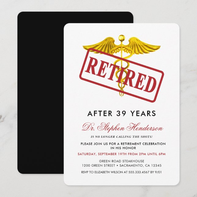 Convites Reforma do Funcionarios Médico Elegante (Frente/Verso)