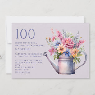 Convites Regador Floral de Pêssego Roxo 100º Aniversário