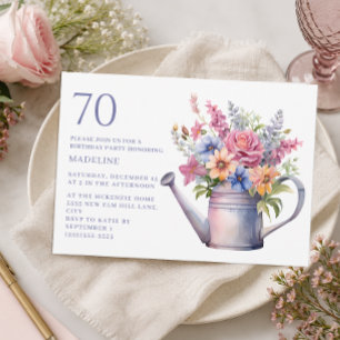 Convites Regador Floral Roxo Pêssego 70º Aniversário