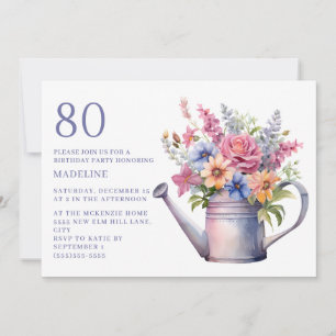 Convites Regador Floral Roxo Pêssego Aniversário de 80 anos