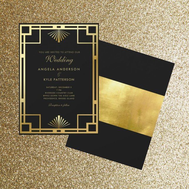 Convites Regal Black e Dourado Weding (Criador carregado)