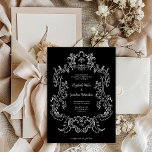 Convites Regal Black | Vintage Casamento-Quadro Barroco<br><div class="desc">Este elegante e luxo convite de casamento apresenta uma moldura de arte branca e vintage com estilo barroco ornamentado num fundo negro escuro. Esta design também é perfeita para um casamento de estilo gótico. A caligrafia moderna e o texto clássico, juntamente com suas iniciais ou monograma, fazem disso uma opção...</div>