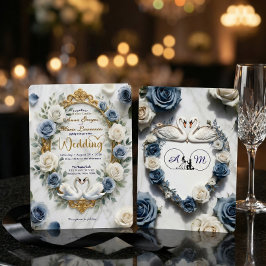 Convites Regal Crest Silhouette Swans Traditional Wedding