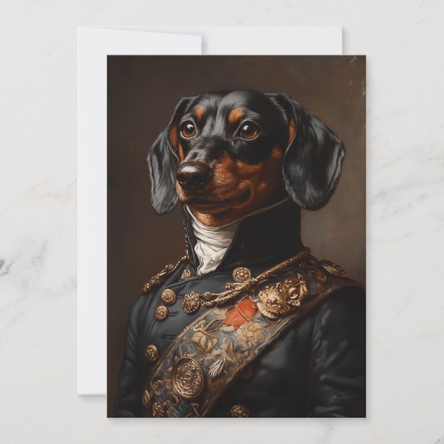 Convites Regal Dachshund no Uniforme Militar Napoleônico (Frente)