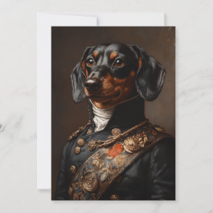 Convites Regal Dachshund no Uniforme Militar Napoleônico