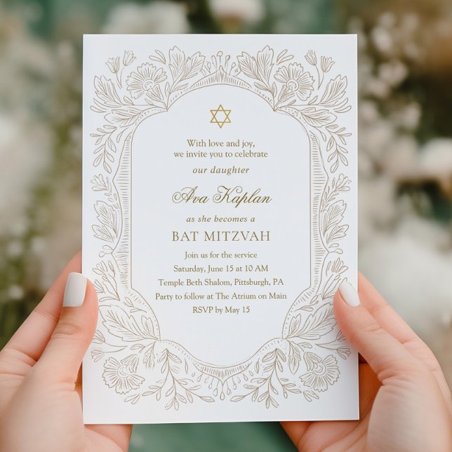 Convites Regal Gold Floral Bat Mitzvah  (Criador carregado)