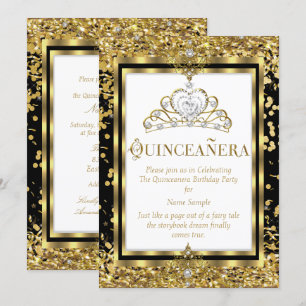 Convites Regal Princess Quinceanera 15º Dourado Preto Branc