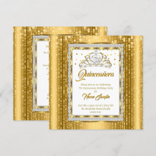 Convites Regal Princess Quinceanera Dourado Branco Diamante
