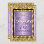 Convites Regal Princess Sweet 16 Partido Dourado Lavanda Ro<br><div class="desc">Doce 16 Regal Real Dourado Lavanda Roxo Preto. Princesa Doce Dezesseis 16ª Festa de aniversário. Dourado brilho e prata branca de pérolas Tiara. Moldura Preta de Prata Lace Branco. Festa da Princesa Festa por uma garota. Produto fabuloso para garotas adolescentes. Convite Formal. Personalizar para alterar ou adicionar detalhes. Personalize com...</div>