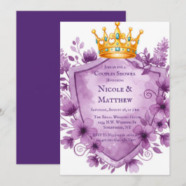 Convites Regal Purple Floral Crest Casamento