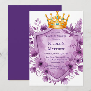Convites Regal Purple Floral Crest Casamento