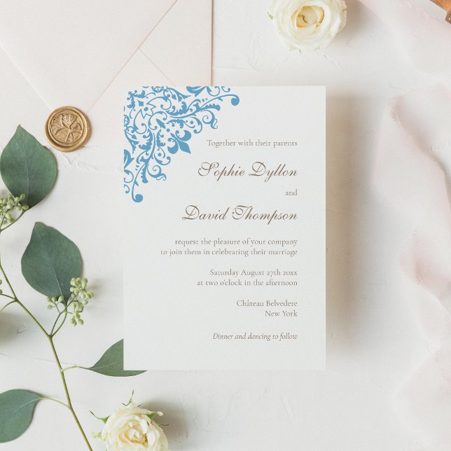 Convites Regência Elegante - Padrão Azul Fleur de Lis (Criador carregado)