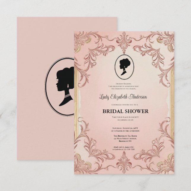 Convites Regência era Florals Bridgerton - Chá de panela In (Frente/Verso)