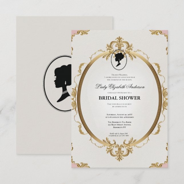 Convites Regência era Florals Bridgerton - Chá de panela In (Frente/Verso)