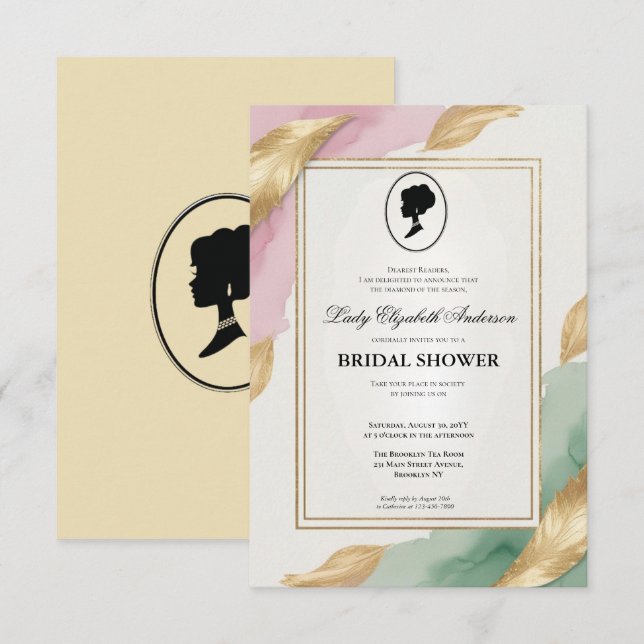 Convites Regência era Florals Bridgerton - Chá de panela In (Frente/Verso)