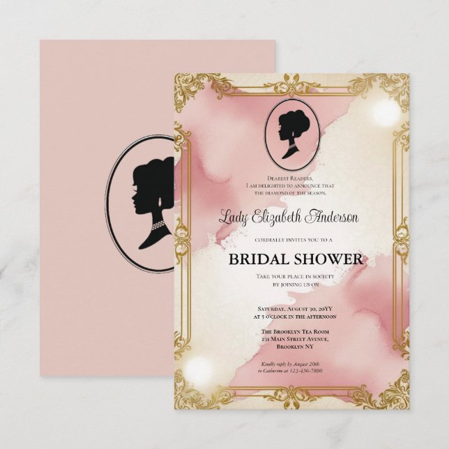 Convites Regência era Florals Bridgerton - Chá de panela In (Frente/Verso)