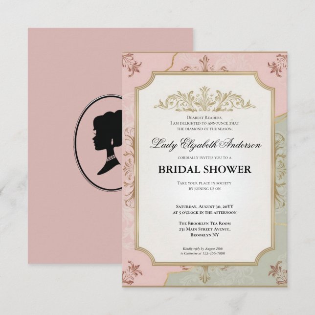 Convites Regência era Florals Bridgerton - Chá de panela In (Frente/Verso)