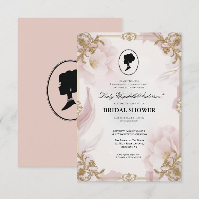 Convites Regência era Florals Bridgerton - Chá de panela In (Frente/Verso)