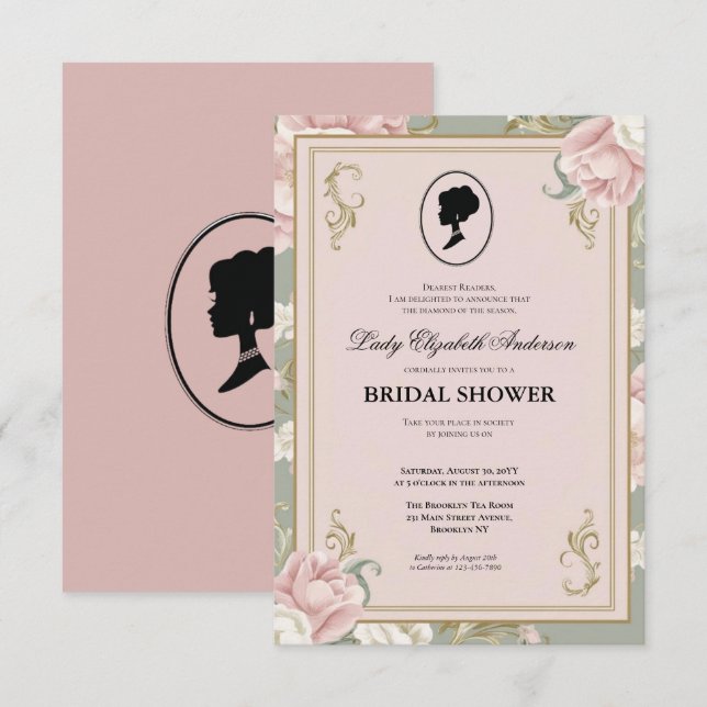 Convites Regência era Florals Bridgerton - Chá de panela In (Frente/Verso)