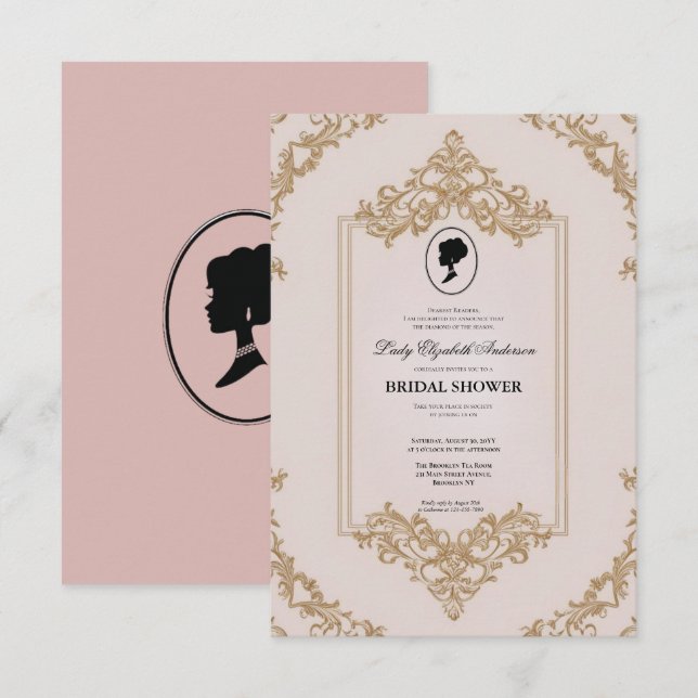Convites Regência era Florals Bridgerton - Chá de panela In (Frente/Verso)