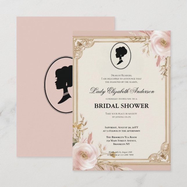 Convites Regência era Florals Bridgerton - Chá de panela In (Frente/Verso)