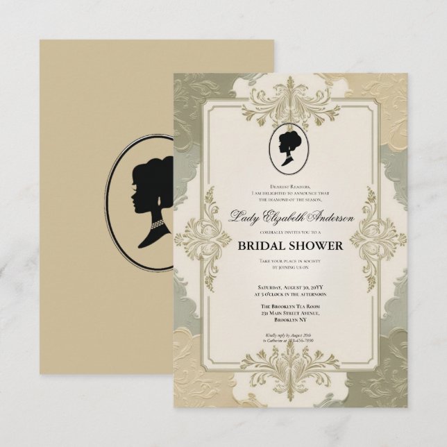 Convites Regência era Florals Bridgerton - Chá de panela In (Frente/Verso)