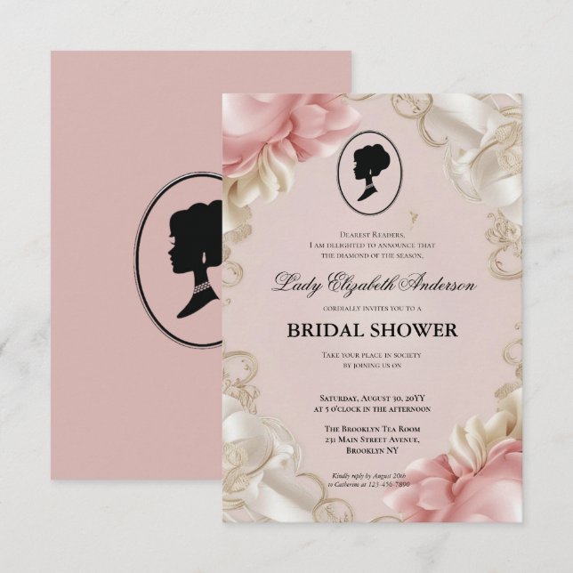 Convites Regência era Florals Bridgerton - Chá de panela In (Frente/Verso)