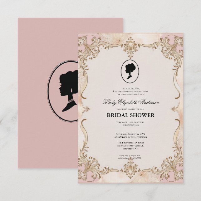Convites Regência era Florals Bridgerton - Chá de panela In (Frente/Verso)