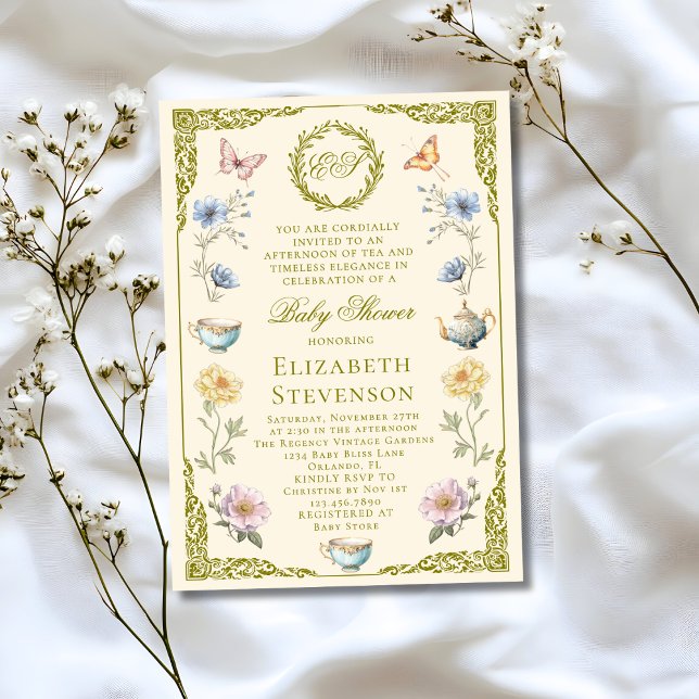 Convites Regency A Baby Is Brewing Tea Party Baby Shower (Criador carregado)