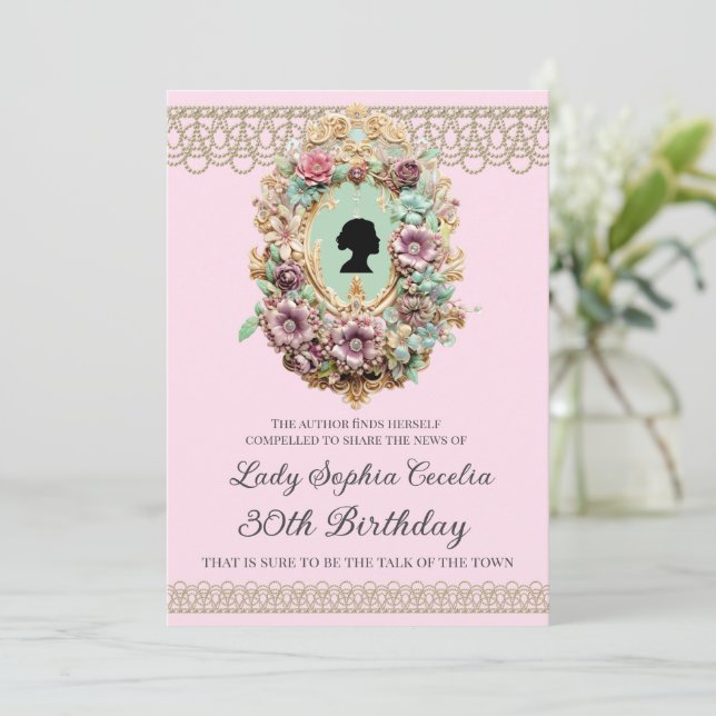 Convites Regency Era Floral Birthday Invitation (Em pé/Frente)
