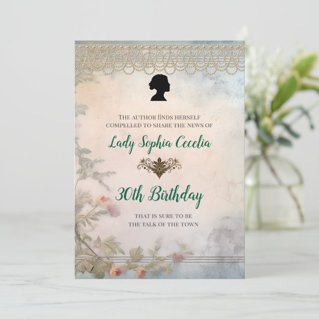 Convites Regency Era Soft Floral Birthday Invitation (Em pé/Frente)