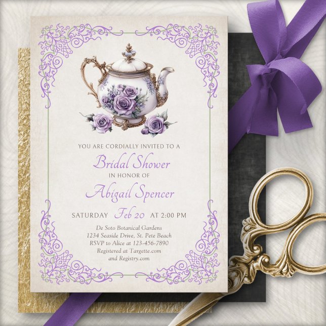 Convites Regency Tea Party Bridal Shower Invitation (Criador carregado)