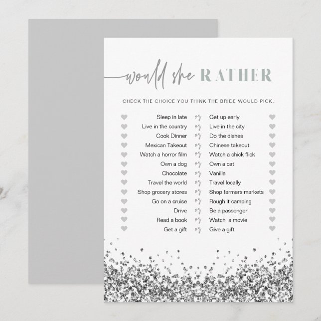 Convites REGINA Silver Sequins Ela Preferencialmente Jogo B (Frente/Verso)