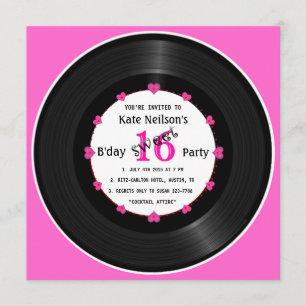Convites Registro de Vinilo Retroativo l Modern Sweet 16 B'
