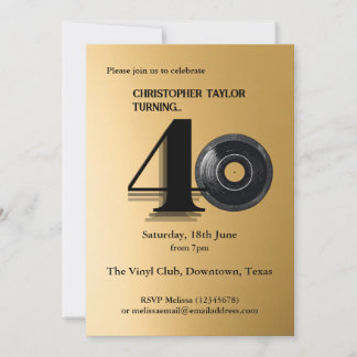 Convites Registro de vinilo simples do aniversário de 40 an