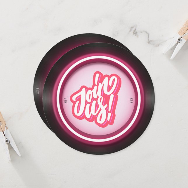 Convites Registro retrovinílico cor-de-rosa Quinceanera (Frente/Verso In Situ)