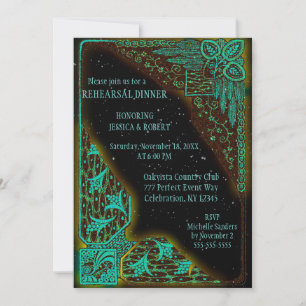Convites Rehearsal Dinner Art Deco Turquoise e Green