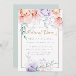 Convites Rehearsal Dinner Coral/Pêonias Aquáticas Lilátic