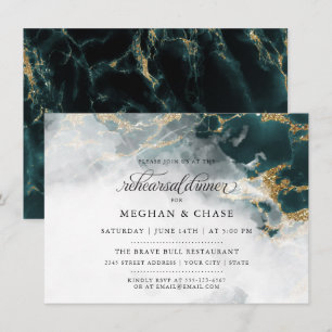 Convites Rehearsal Dinner   Enfumaçado Teal Watercolor Geod