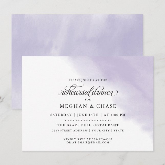 Convites Rehearsal Dinner | Lilac Ametyst Watercolor (Frente/Verso)