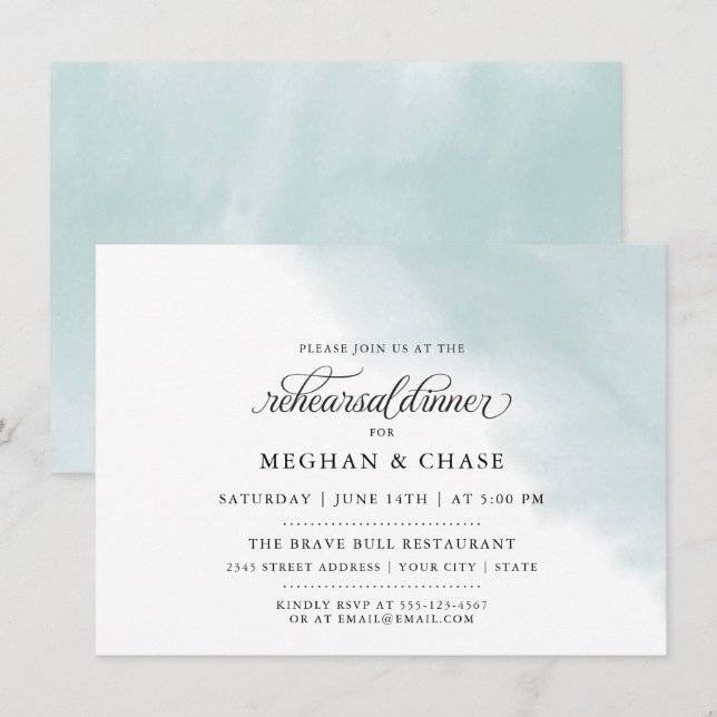 Convites Rehearsal Dinner | Vidro Verde Teal (Frente/Verso)