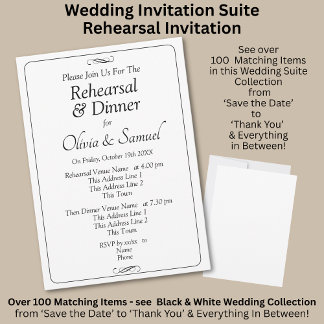 Convites Rehearsal Invitation Card Black & White Infinity
