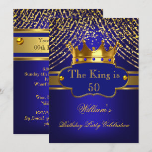 Convites Rei Azul Real Dourado Coroa Aniversário Festa Home
