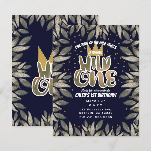 Convites Rei das Coisas Selvagens Festa de Aniversário UM 1 (Frente/Verso)