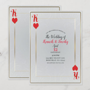 Convites Rei de Copas Branco e Vermelho Carta de Casamento 