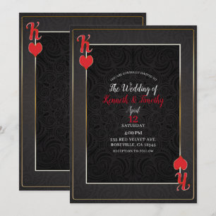 Convites Rei de Copas Preto e Vermelho Carta Casamento Eleg